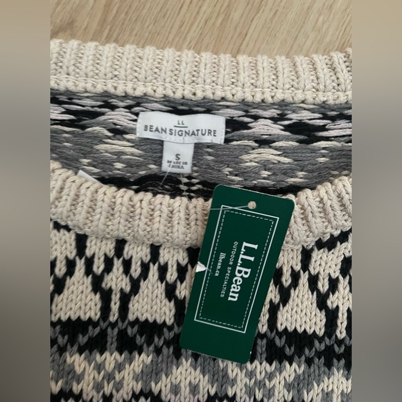 LL Bean Signature Cream Cable Knit Sweater Fair Isle Size S - Picture 15 of 15